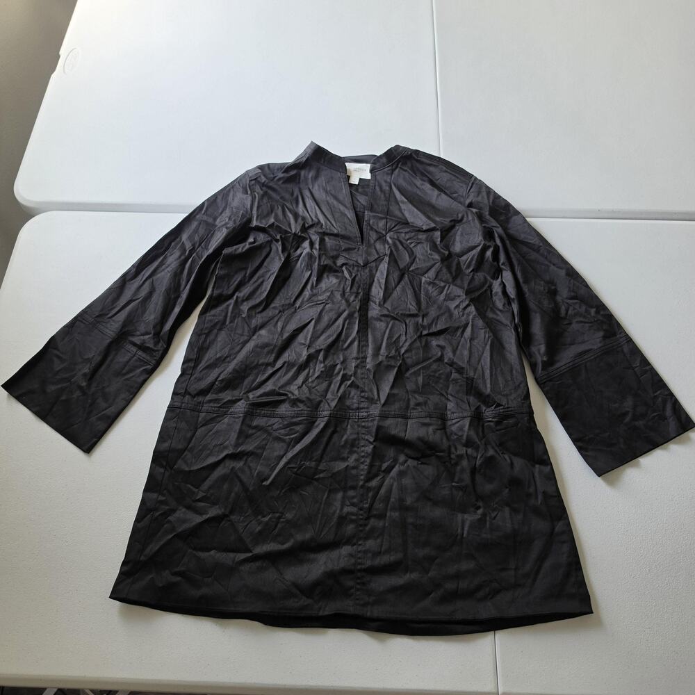 Pomander Place Dress Womens S Black Long Sleeve Mini Cotton Shift V Neck